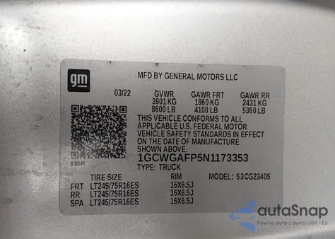 2022 Chevrolet Express Cargo Rwd 2500 Regular Wheelbase Wt from USA, damaged, VIN 1GCWGAFP5N1173353